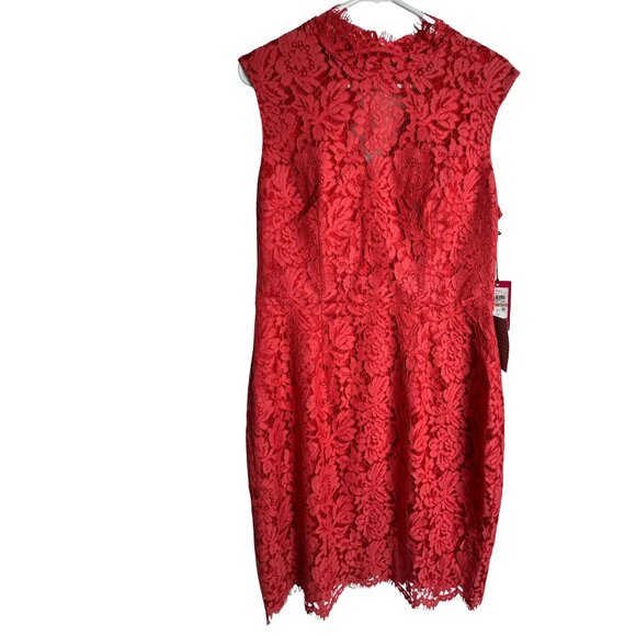 Vince Camuto Open Back Lace Sheath Dress Cap Sleeve in Coral 12 - Picture 3 of 8